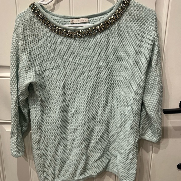 Hinge Small Light Blue Sweater with Embellished Collar (flawed missing 2 beads) - Picture 1 of 11